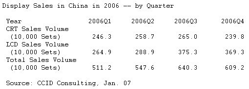  China's Display Market Maintained a High-Speed Growth in 2006