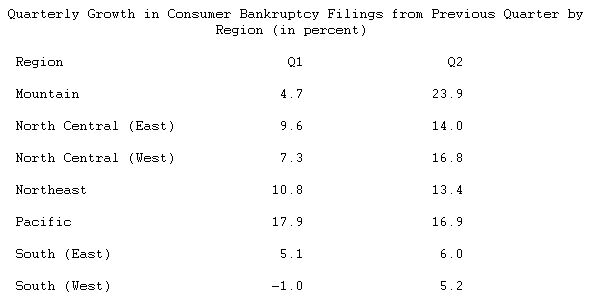  US: Consumer Bankruptcies in Second Quarter 2007